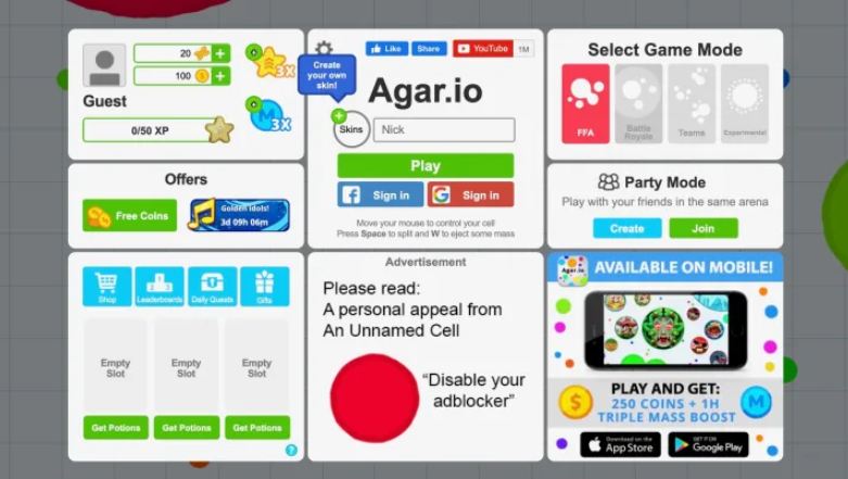 Different modes of Agario